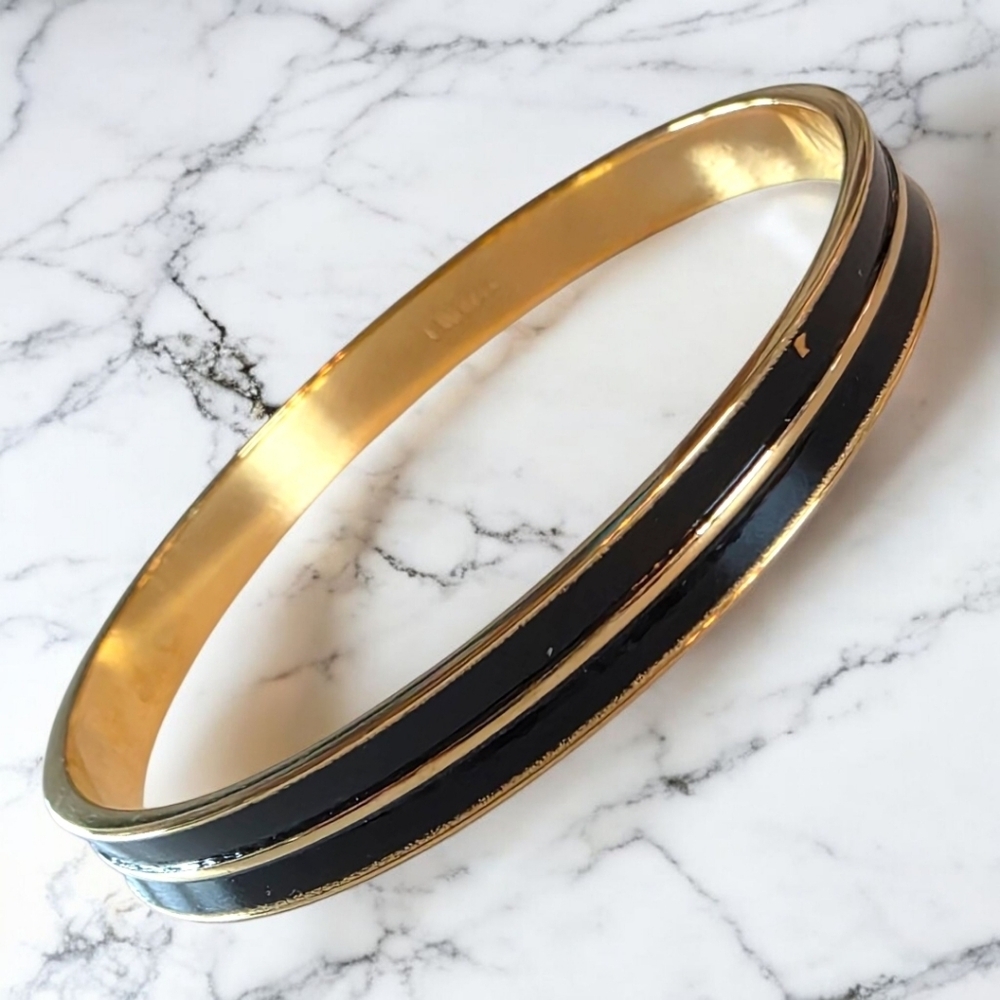 Vintage Monet Black Enamel Gold-Tone Bangle Bracelet